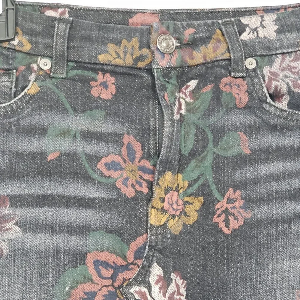 7 for all Mankind Floral Black Denim Mini Skirt Raw Hem Dark Romantic Grunge 27" - Picture 4 of 4